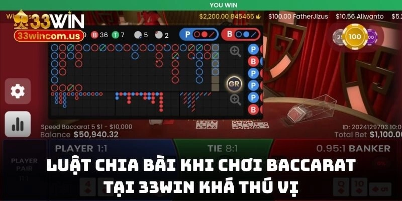 Luật chia bài khi chơi Baccarat tại 33win khá thú vị